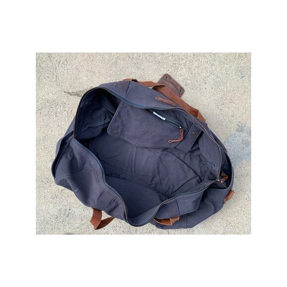 Lucky Brand Collectibles Canvas Leather Duffel Bag Navy canvas and Brown leather - Picture 5 of 5
